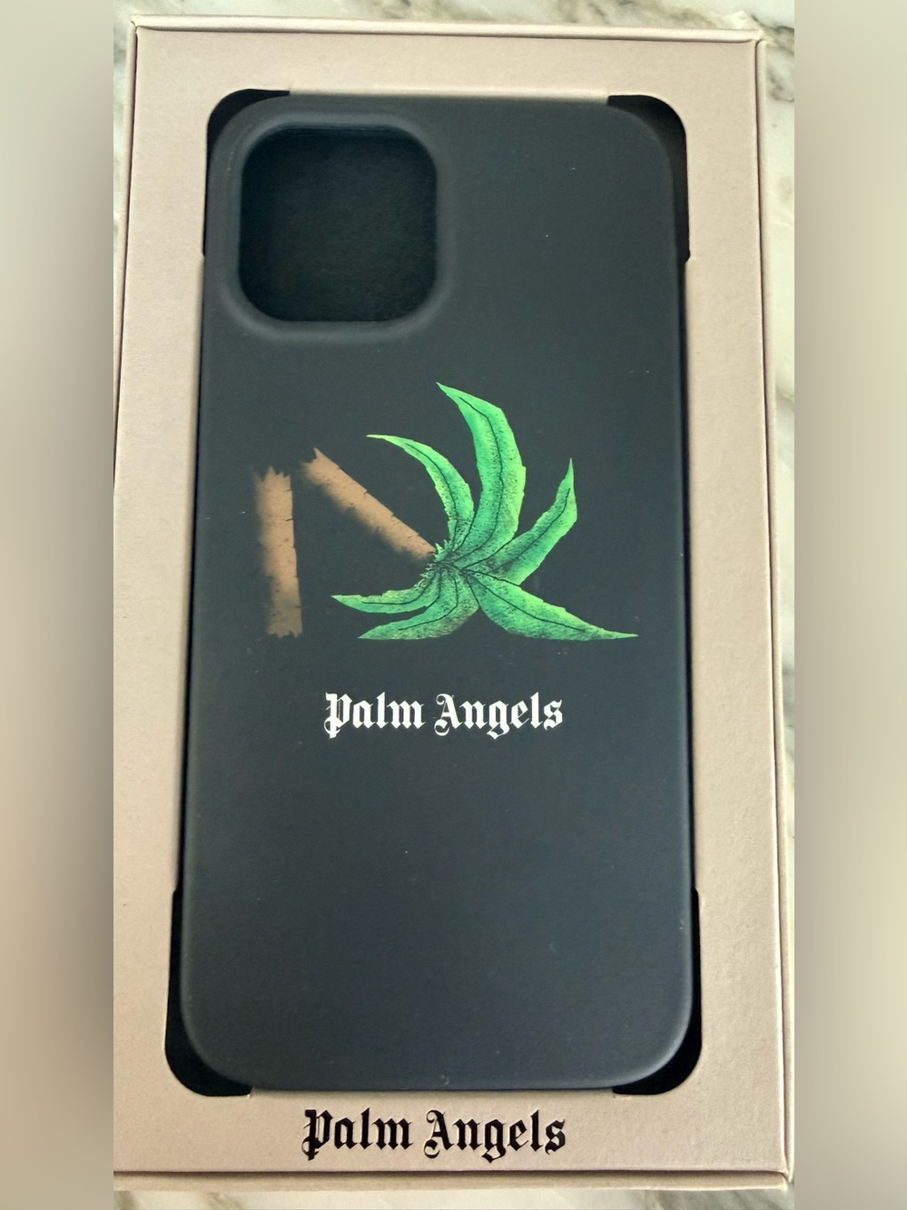 Palm Angels Broken Palm Black 13 Pro Phone Case with Green Palm Graphic NIb